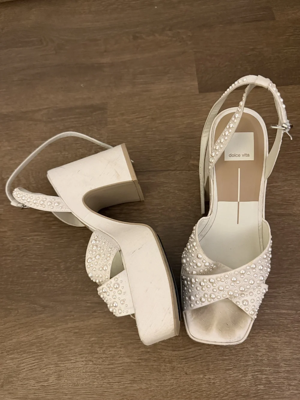 Dolce Vita Ivory Pearl Platform Block Heel Sandals Size 8.5